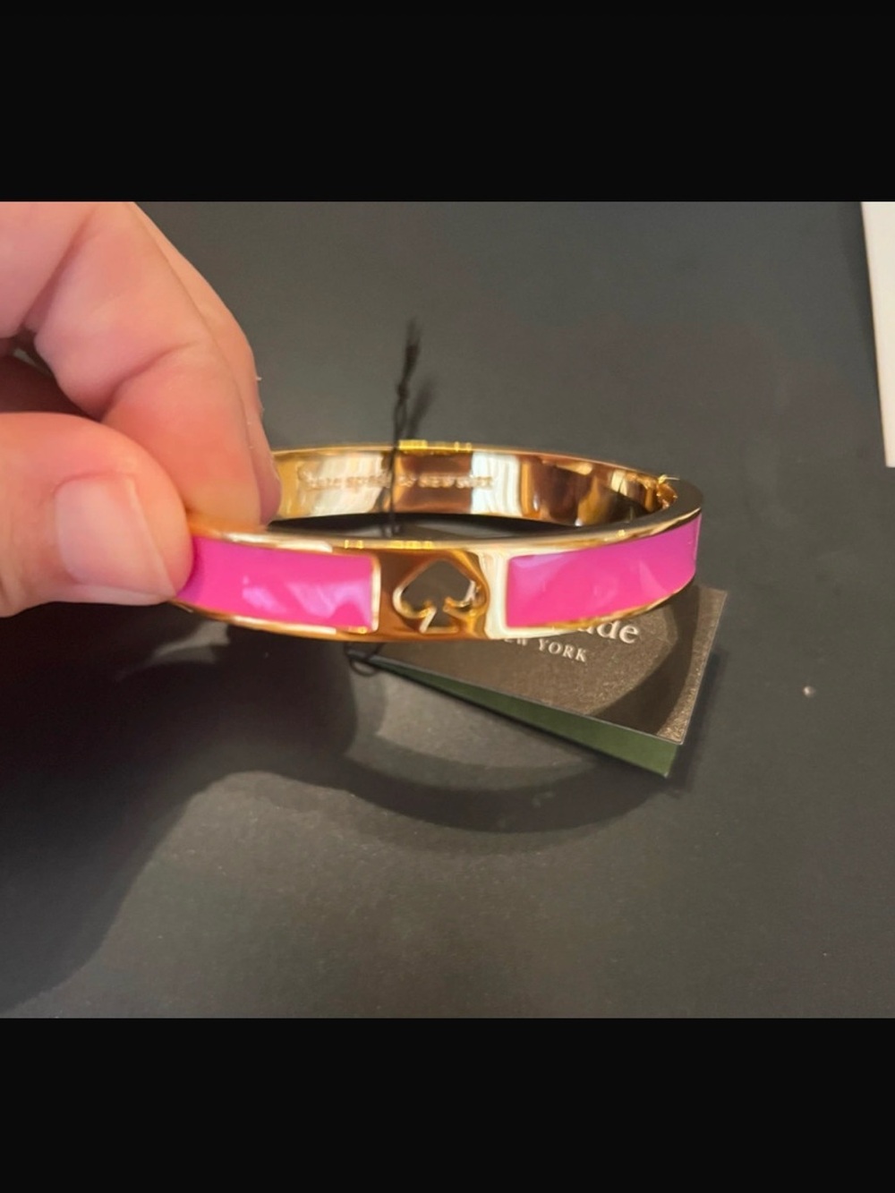 kate spade Hot Pink Enamel Gold-Tone Spade Bangle Bracelet and Heart Earring set